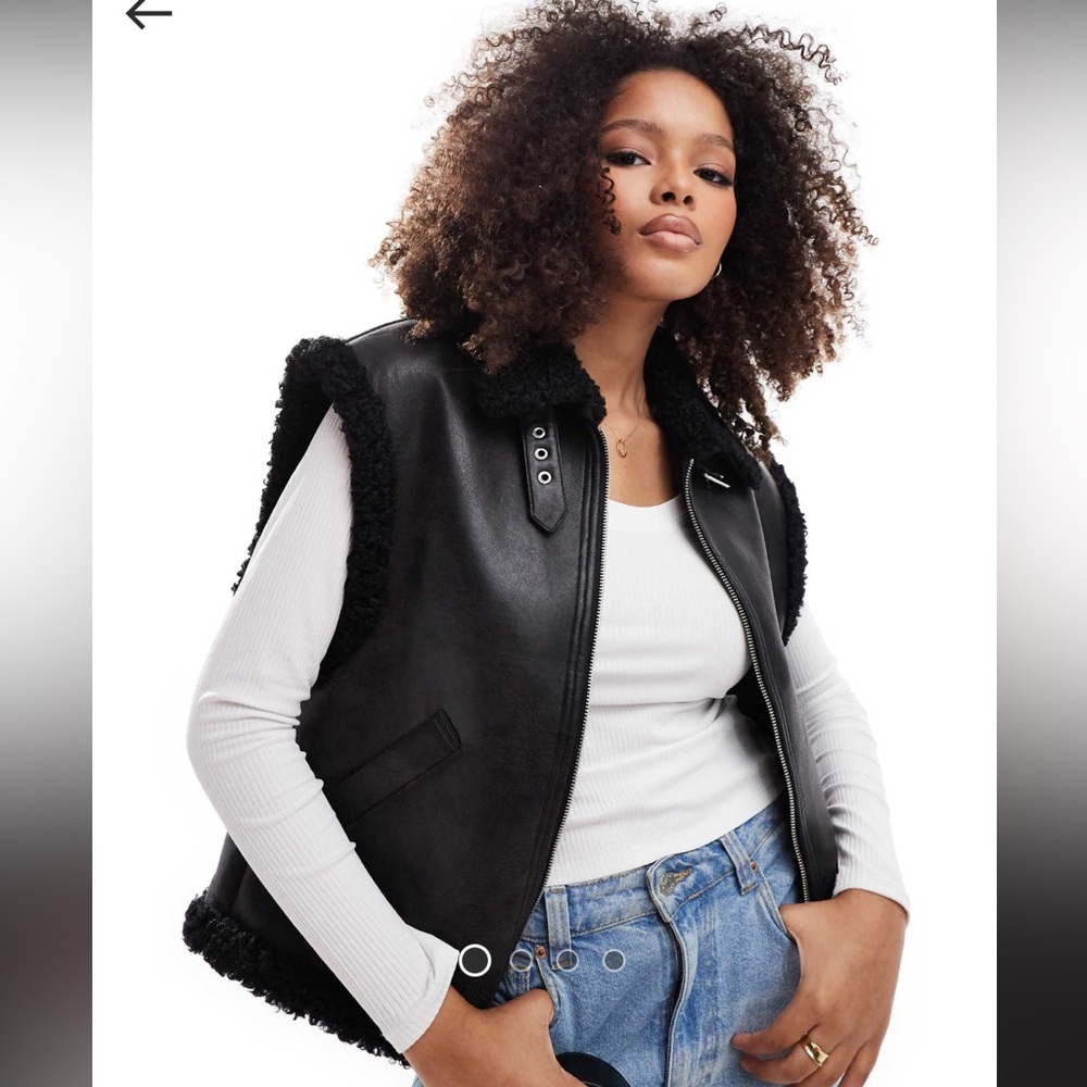 ASOS Design Shearling Black Faux Leather Bomber Vest